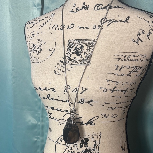 Hand Crafted Jewelry - Witchy Black Agate Slice Toggle Necklace with Silver Tone Fluid Chain